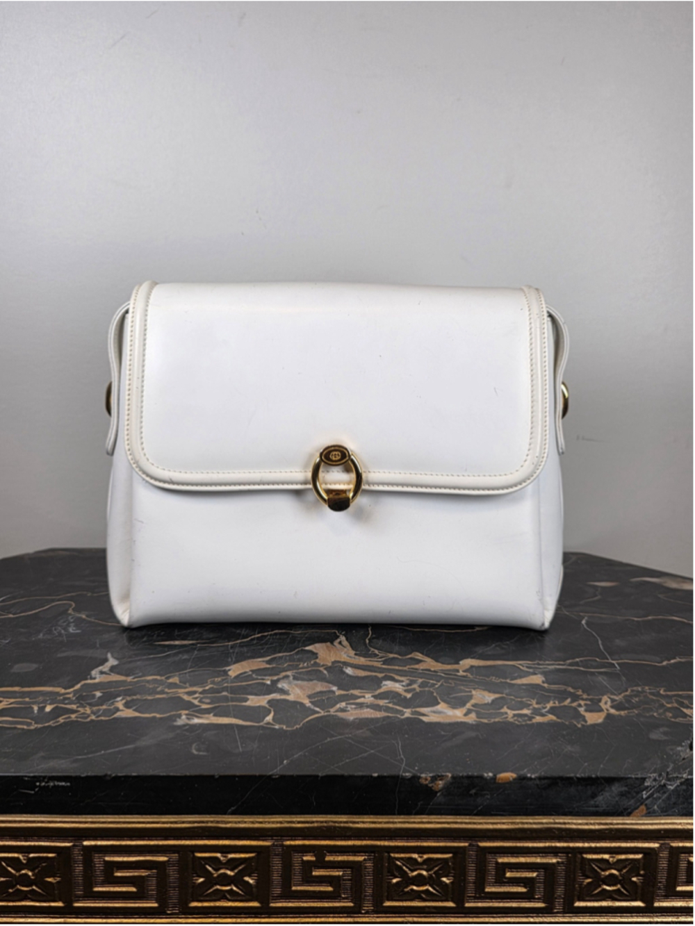 Gucci White Leather Horsebit Box Bag 1960s 1970s